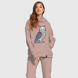 Женский костюм оверсайз Кошка сова, цвет: пыльно-розовый — фото 2