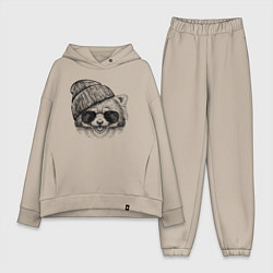 Женский костюм оверсайз Красная панда в очках, цвет: миндальный