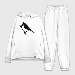 Женский костюм оверсайз Птица на ветке трафарет, цвет: белый