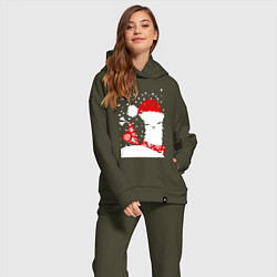 Женский костюм оверсайз Лама в шапочке и шарфе, цвет: хаки — фото 2