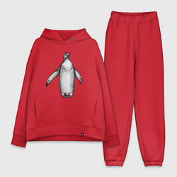 Женский костюм оверсайз Пингвин штрихами, цвет: красный