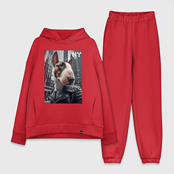 Женский костюм оверсайз Dude bull terrier in New York - ai art, цвет: красный