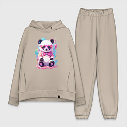 Женский костюм оверсайз Милая панда в розовых очках и бантике