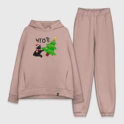 Женский костюм оверсайз Новогодний котик роняет ёлку