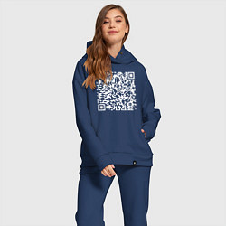 Женский костюм оверсайз Qr код на песню Never Gonna Give You Up, цвет: тёмно-синий — фото 2