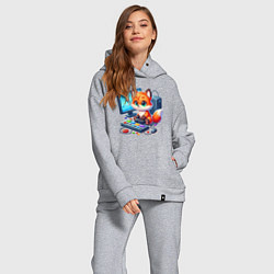 Женский костюм оверсайз Лисёнок - заядлый игроман, цвет: меланж — фото 2