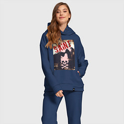 Женский костюм оверсайз Череп галстук бабочка, цвет: тёмно-синий — фото 2