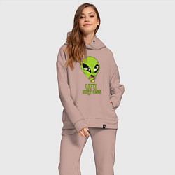Женский костюм оверсайз Зеленый пришелец НЛО с надписью UFO my ass, цвет: пыльно-розовый — фото 2
