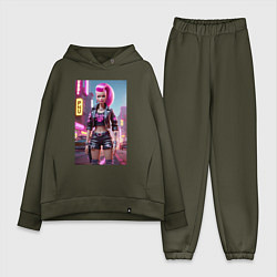 Женский костюм оверсайз Барби в кожаных шортах - модница, цвет: хаки