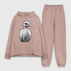 Женский костюм оверсайз Страус рисованый