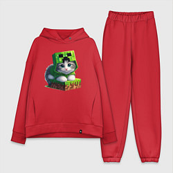 Женский костюм оверсайз Kitten creeper collaboration - ai art, цвет: красный