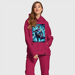 Женский костюм оверсайз Jotaro Kujo - neon glow ai art, цвет: маджента — фото 2