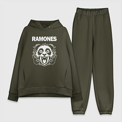 Женский костюм оверсайз Ramones rock panda, цвет: хаки