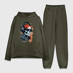 Женский костюм оверсайз Grunge redhead girl skull, цвет: хаки
