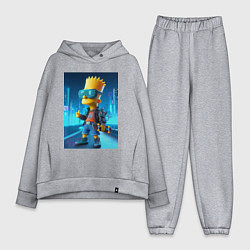 Женский костюм оверсайз Барт Симпсон в неоновом городе со скейтбордом - не, цвет: меланж