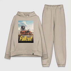 Женский костюм оверсайз Фоллаут на диване, цвет: миндальный