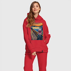 Женский костюм оверсайз Бегемот кричит - мем живопись от нейросети, цвет: красный — фото 2