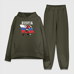 Женский костюм оверсайз Russia football inscription, цвет: хаки