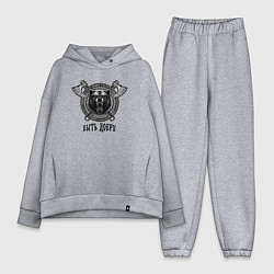 Женский костюм оверсайз Медведь велес с топорами и в круге рун, цвет: меланж