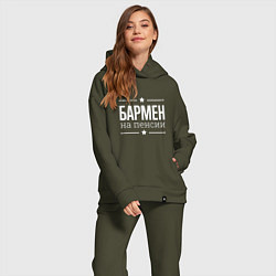 Женский костюм оверсайз Бармен - на пенсии, цвет: хаки — фото 2