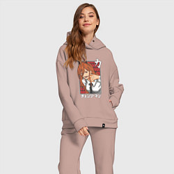 Женский костюм оверсайз Человек-бензопила Пауэр с рогами, цвет: пыльно-розовый — фото 2