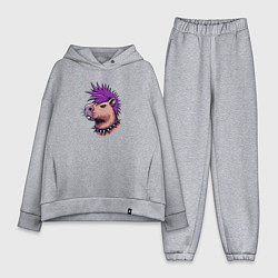 Женский костюм оверсайз Капибара с фиолетовым ирокезом