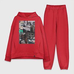 Женский костюм оверсайз Журналист эстетика, цвет: красный