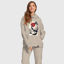 Женский костюм оверсайз Журавль и солнце в японском стиле, цвет: миндальный — фото 2