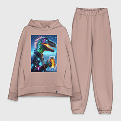 Женский костюм оверсайз Крутой неоновый пивозавр в мегаполисе - киберпанк