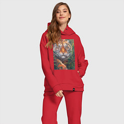 Женский костюм оверсайз Охотящийся тигр, цвет: красный — фото 2