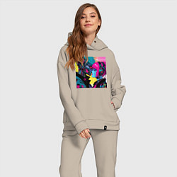 Женский костюм оверсайз Cyber love - pop art fantasy, цвет: миндальный — фото 2