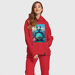 Женский костюм оверсайз Cyber Totoro - neon glow fantasy, цвет: красный — фото 2