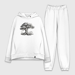 Женский костюм оверсайз Дерево скетч черно-белый