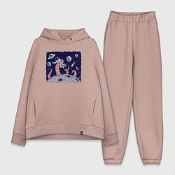 Женский костюм оверсайз Схватка с осьминогом в космосе, цвет: пыльно-розовый