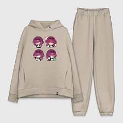 Женский костюм оверсайз Кафка стикеры, цвет: миндальный