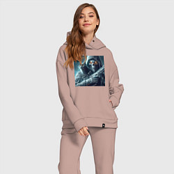 Женский костюм оверсайз Cyber death - ai art fantasy, цвет: пыльно-розовый — фото 2