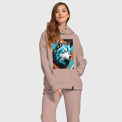 Женский костюм оверсайз Серо-голубой волк, цвет: пыльно-розовый — фото 2