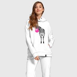 Женский костюм оверсайз Зебра в розовых очках, цвет: белый — фото 2