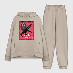 Женский костюм оверсайз Squid game gun and mask, цвет: миндальный