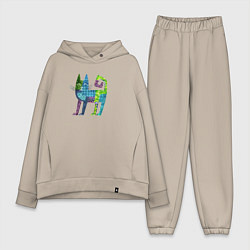 Женский костюм оверсайз Декоративный кот в узорах