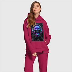 Женский костюм оверсайз Неоновый череп в наушниках, цвет: маджента — фото 2