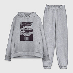 Женский костюм оверсайз Ретро постер с спорткаром, цвет: меланж