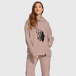 Женский костюм оверсайз Птицы мира, цвет: пыльно-розовый — фото 2