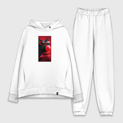 Женский костюм оверсайз Чёрный кот надувает жвачку, цвет: белый