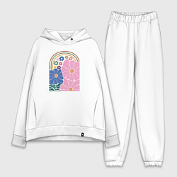 Женский костюм оверсайз Цветочная гармония, цвет: белый