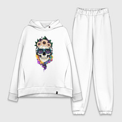 Женский костюм оверсайз The skull in flowers, цвет: белый