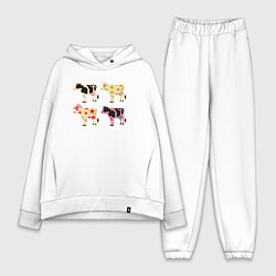 Женский костюм оверсайз Милые коровы поп-арт, цвет: белый