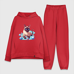 Женский костюм оверсайз Синеглазый кот, цвет: красный