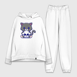 Женский костюм оверсайз Котик и черепок, цвет: белый