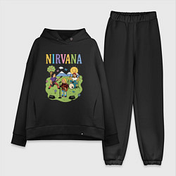 Женский костюм оверсайз Nirvana мультяшный стиль на черном, цвет: черный